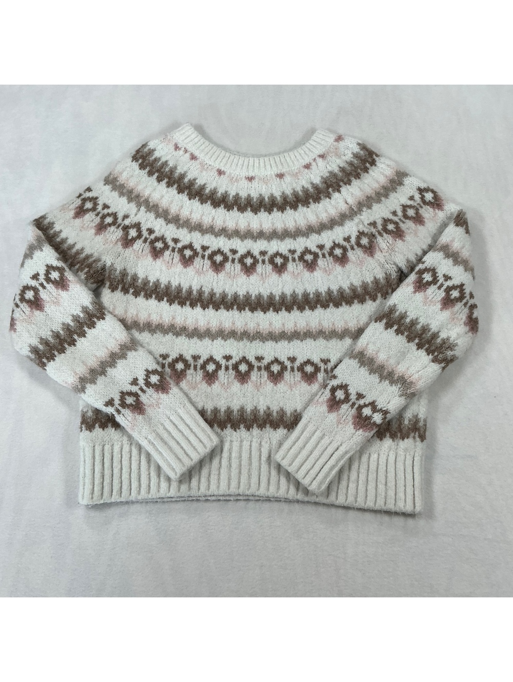 Abercrombie & Fitch Fair Isle Sweater‎ Womens XS Cream Fuzzy Cozy Knit